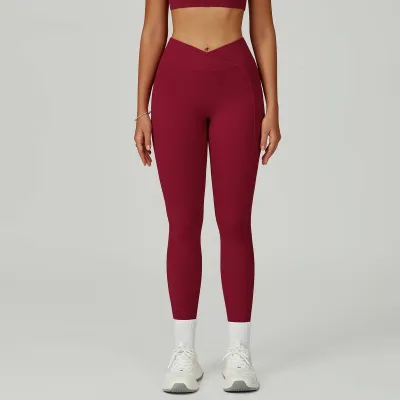 Women High Waist Yoga Leggings - Naked Feeling Fabric, Solid Color
