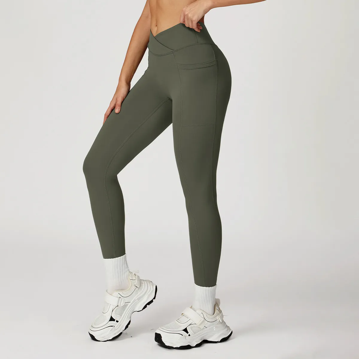 Women High Waist Yoga Leggings - Naked Feeling Fabric, Solid Color