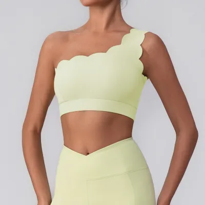 Women Fashion Sexy Solid Color Wavy Edge Quick-Drying Sports Bra