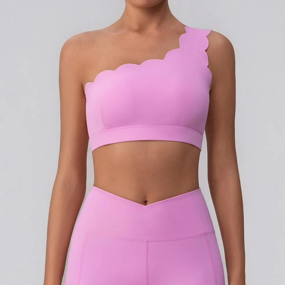 Women Fashion Sexy Solid Color Wavy Edge Quick-Drying Sports Bra