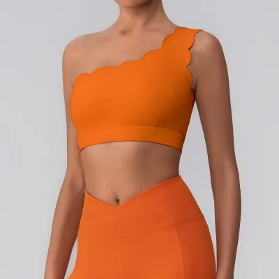 Women Fashion Sexy Solid Color Wavy Edge Quick-Drying Sports Bra
