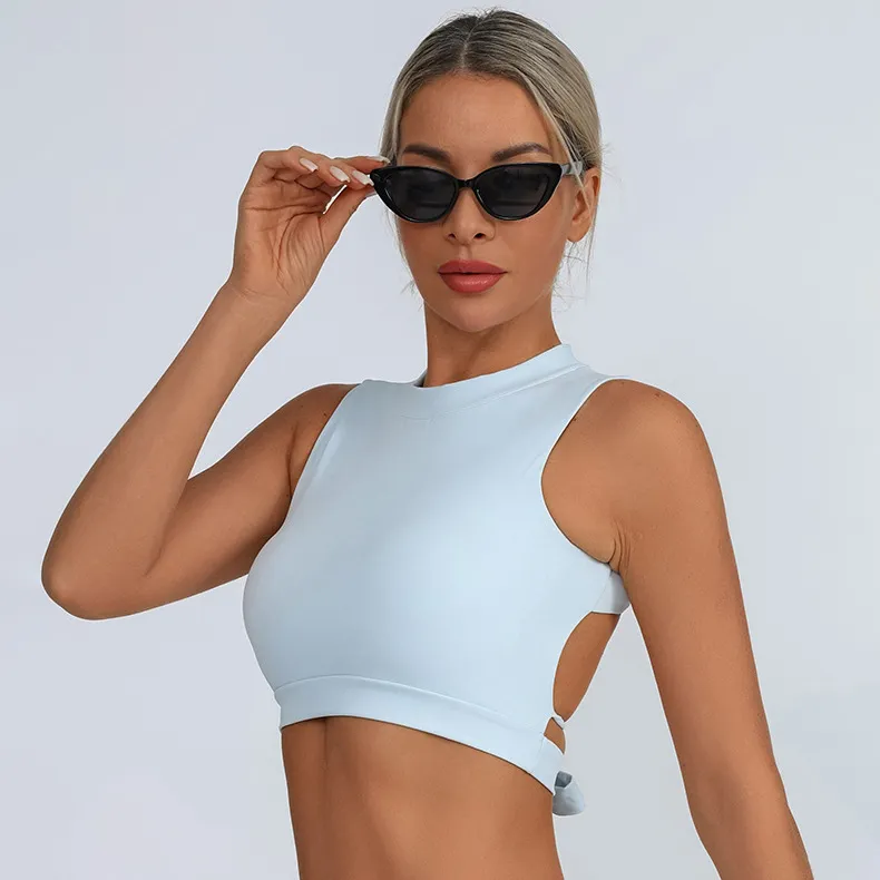 Women Sexy Solid Color Cross-Backless Quick-Dry Sports Bra