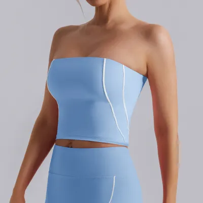 Women Fashion Sexy Contrast Color Line Tight Yoga Sports Tube Top