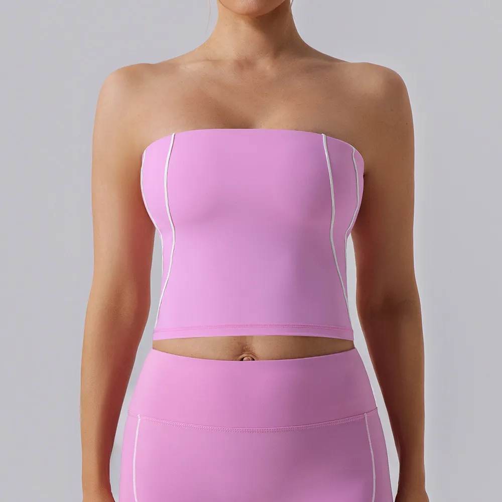 Women Fashion Sexy Contrast Color Line Tight Yoga Sports Tube Top