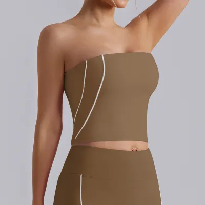 Women Fashion Sexy Contrast Color Line Tight Yoga Sports Tube Top