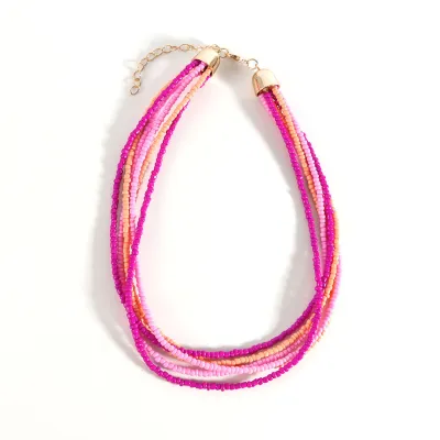 Women Fashion Boho Mix Color Multi-Layer Glass Beads Necklace