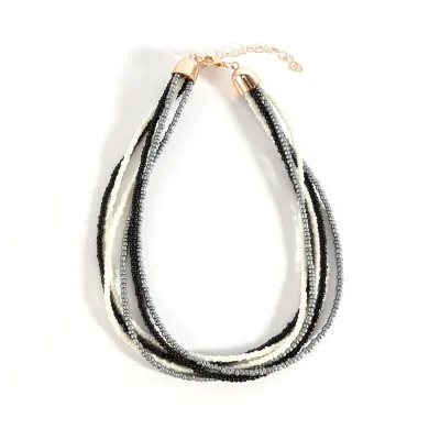 Women Fashion Boho Mix Color Multi-Layer Glass Beads Necklace