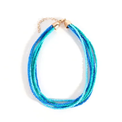 Women Fashion Boho Mix Color Multi-Layer Glass Beads Necklace