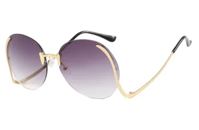 Women Fashion Creative Big Hooked Frame Sunglasses Metal PC Lens Street Hip-Hop Ins