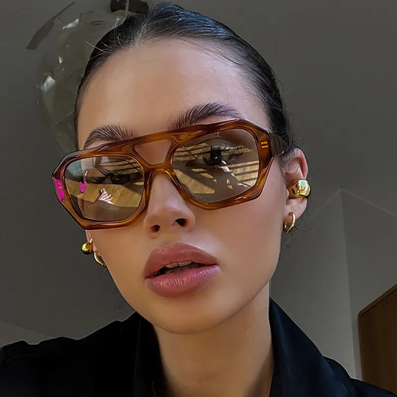 Fashion Retro Irregular Hollow Polygon Sunglasses PC Frame AC Lens