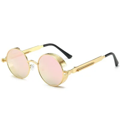 Fashion Retro Metal Spring Leg Thick Frame Round Sunglasses