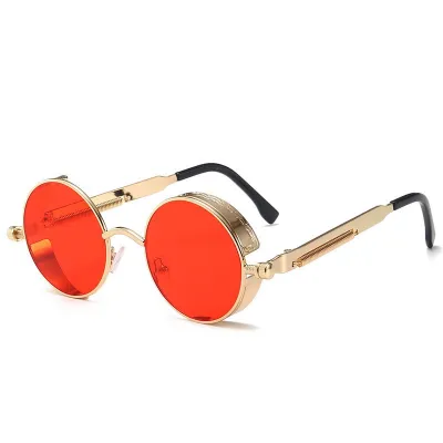 Fashion Retro Metal Spring Leg Thick Frame Round Sunglasses