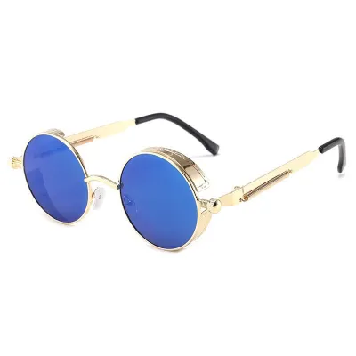 Fashion Retro Metal Spring Leg Thick Frame Round Sunglasses