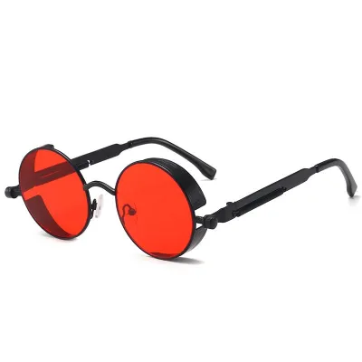 Fashion Retro Metal Spring Leg Thick Frame Round Sunglasses