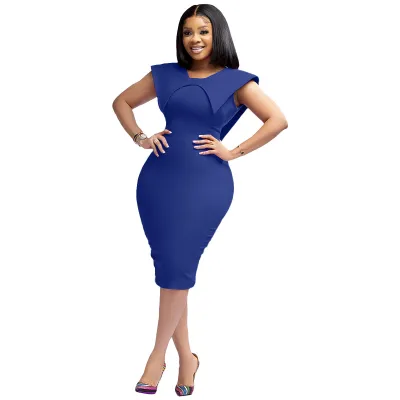 Women Fashion Sexy Solid Color Square Collar Sleeveless Zipper Split Midi Dress