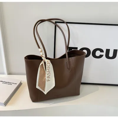 Women Fashion Simple Solid Color Large Capacity PU Tote Bag with Zipper