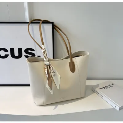 Women Fashion Simple Solid Color Large Capacity PU Tote Bag with Zipper