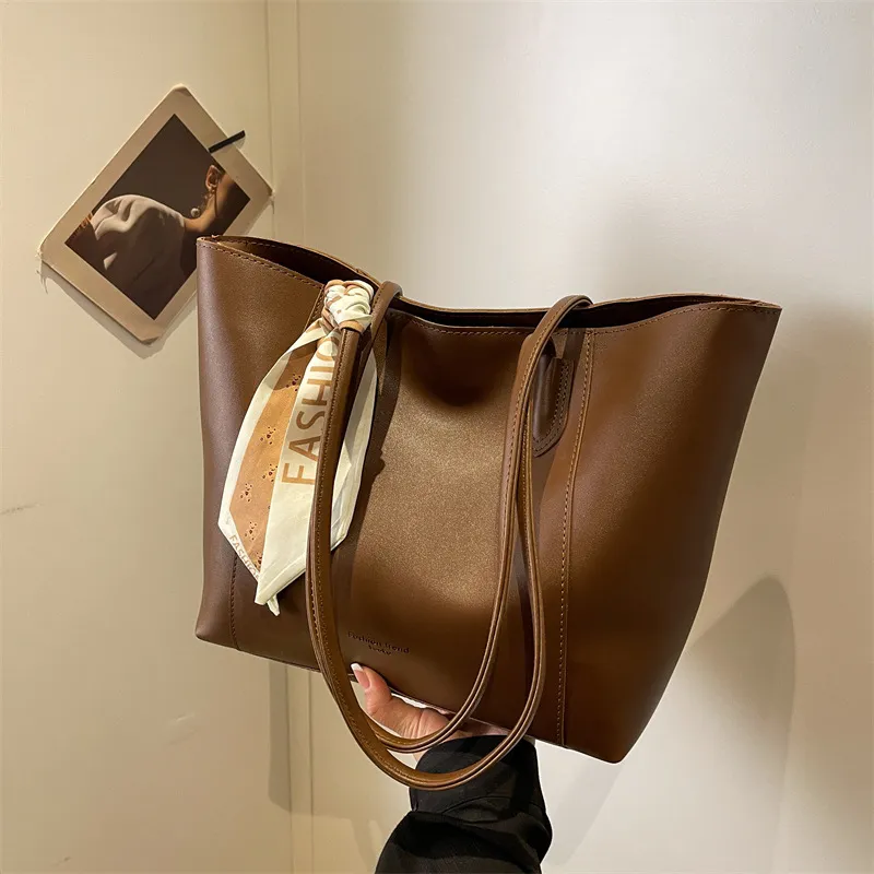 Women Fashion Simple Solid Color Large Capacity PU Tote Bag with Zipper