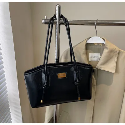 Women Fashion Solid Color Large Capacity PU Leather Bucket Shoulder Bag