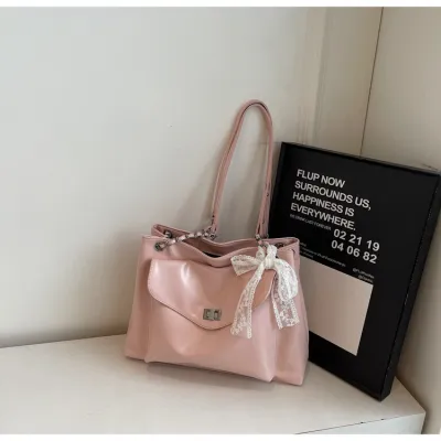 Women Fashion Casual Solid Color Pu Large Capacity Chain Tote Bag