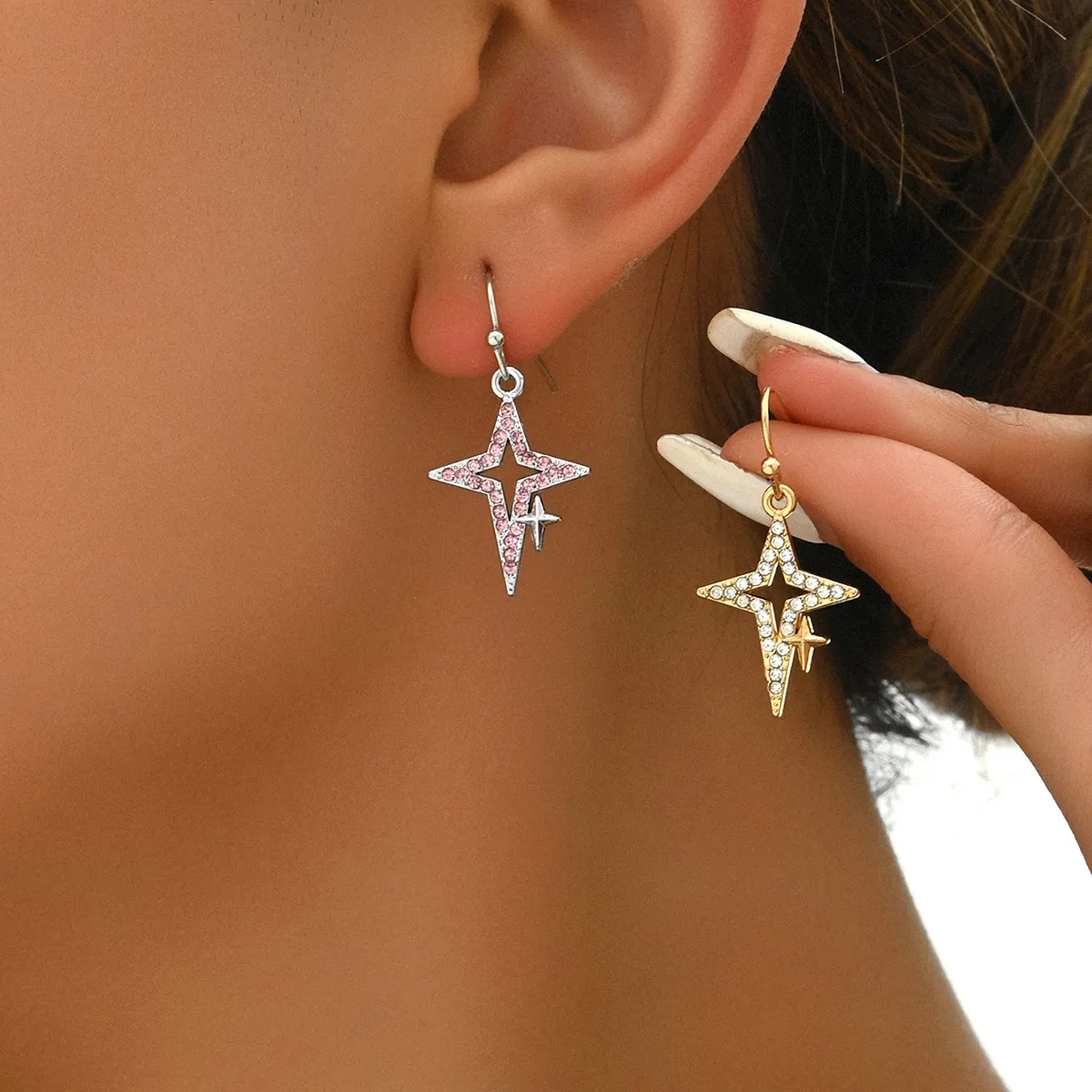 Fashion Simple Rhinestone Lovely Bow Leaf Star Earrings