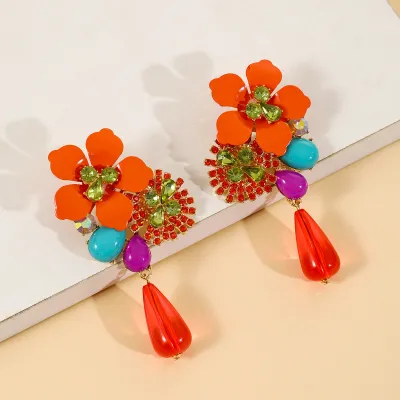 Personality Exaggerated Resin Floral Earrings