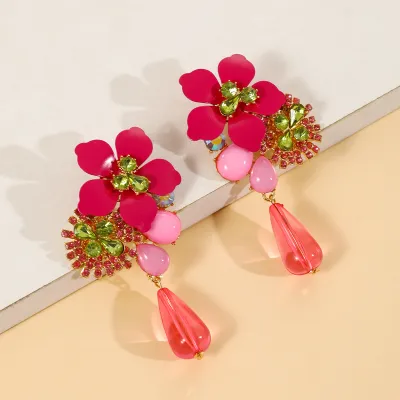 Personality Exaggerated Resin Floral Earrings