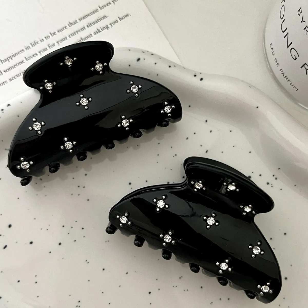 Fashion Black Rhinestone Acrylic Grip Clip Hair Accessory