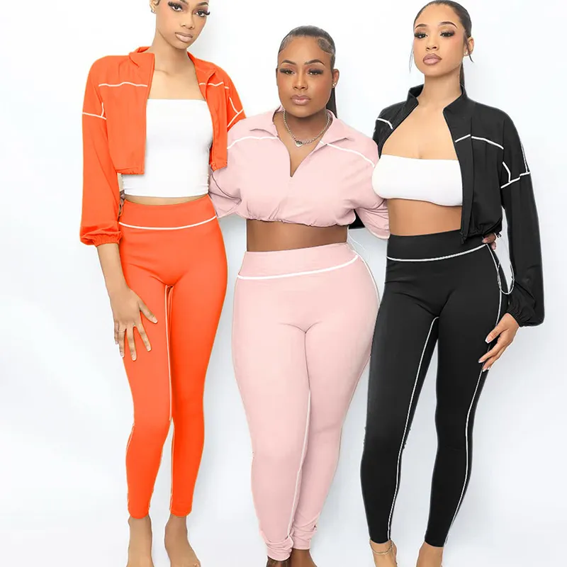 Women's Athleisure Zipper Top Pants Set - Street Hipster Style Long Sleeve Polyester Blend