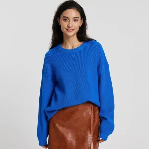 Solid Color Basic Autumn And Winter Women Crewneck Long-Sleeved Pullover Loose Knitted Sweater