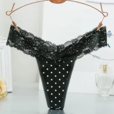 Women Sexy Dot Stripe Print Lace Breathable Thong