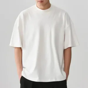 Men Fashion Casual Solid Color Round-Neck Short Sleeve Loose Pure Cotton T-Shirt