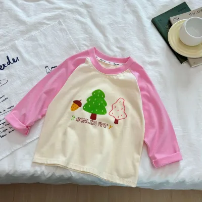 Kids Boys Girls Fashion Cartoon Printed Long Sleeve Cotton Crewneck T-Shirt
