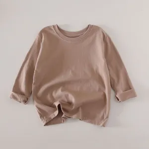 Kids Girls Boys Fashion Simple Solid Color Round Neck Long Sleeve Cotton T-Shirt