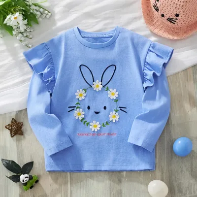 Kids Girls' Fashion Cartoon Embroidered Long-Sleeve T-Shirt for Autumn Winter