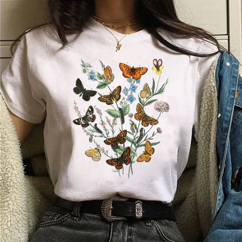 Women's Casual Butterfly Printed Short Sleeve Loose Fit T-Shirt
