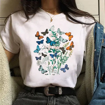 Women's Casual Butterfly Printed Short Sleeve Loose Fit T-Shirt