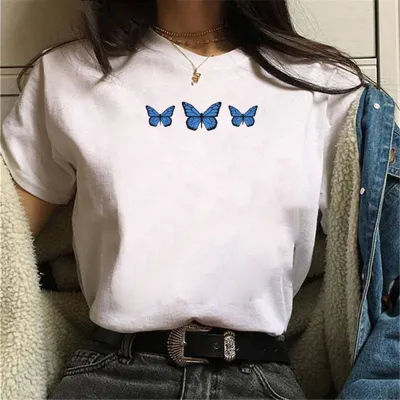 Women's Casual Butterfly Printed Short Sleeve Loose Fit T-Shirt