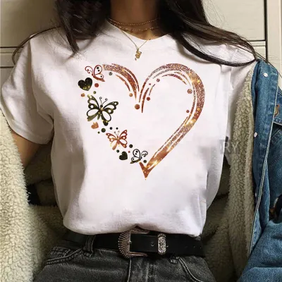 Women's Casual Butterfly Printed Short Sleeve Loose Fit T-Shirt