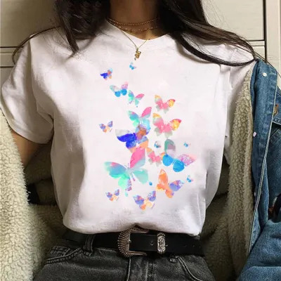 Women's Casual Butterfly Printed Short Sleeve Loose Fit T-Shirt