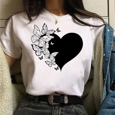 Women's Casual Butterfly Printed Short Sleeve Loose Fit T-Shirt