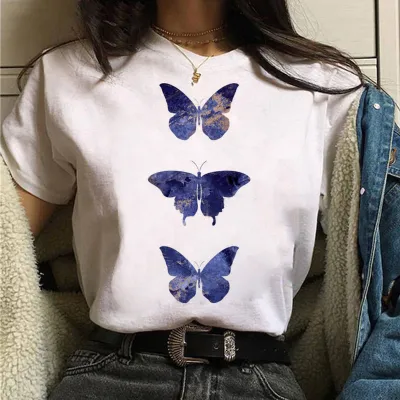 Women's Casual Butterfly Printed Short Sleeve Loose Fit T-Shirt
