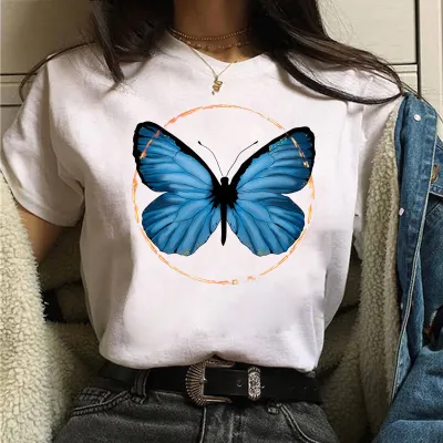 Women's Casual Butterfly Printed Short Sleeve Loose Fit T-Shirt