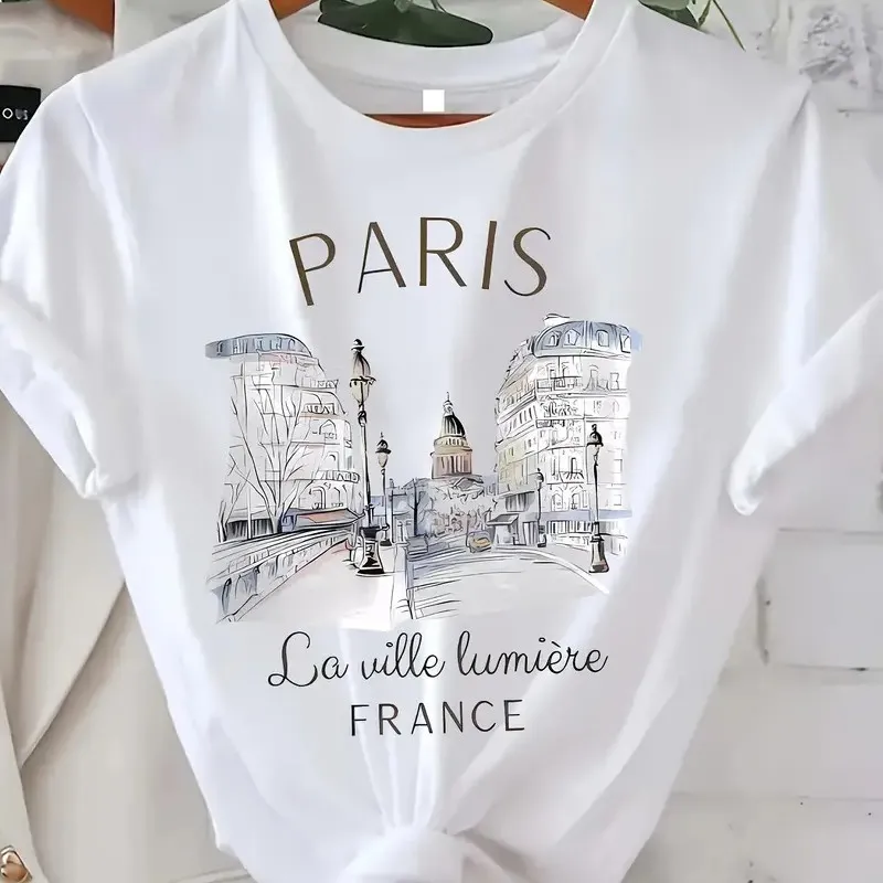Women Casual Printed Cotton Crewneck Short Sleeve T-Shirt