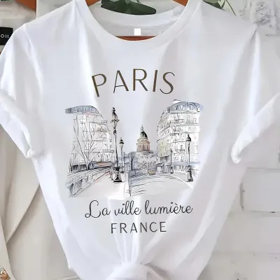 Women Casual Printed Cotton Crewneck Short Sleeve T-Shirt