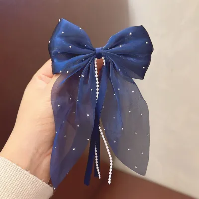Women Fashion Elegant Rhinestone Bowknot Ribbon Hairpin