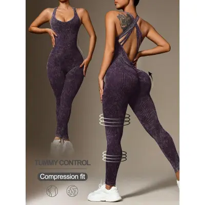 Women's Solid Color Sleeveless Backless Yoga Sports Jumpsuit