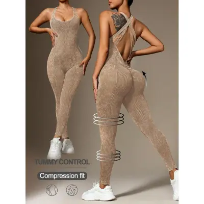 Women's Solid Color Sleeveless Backless Yoga Sports Jumpsuit