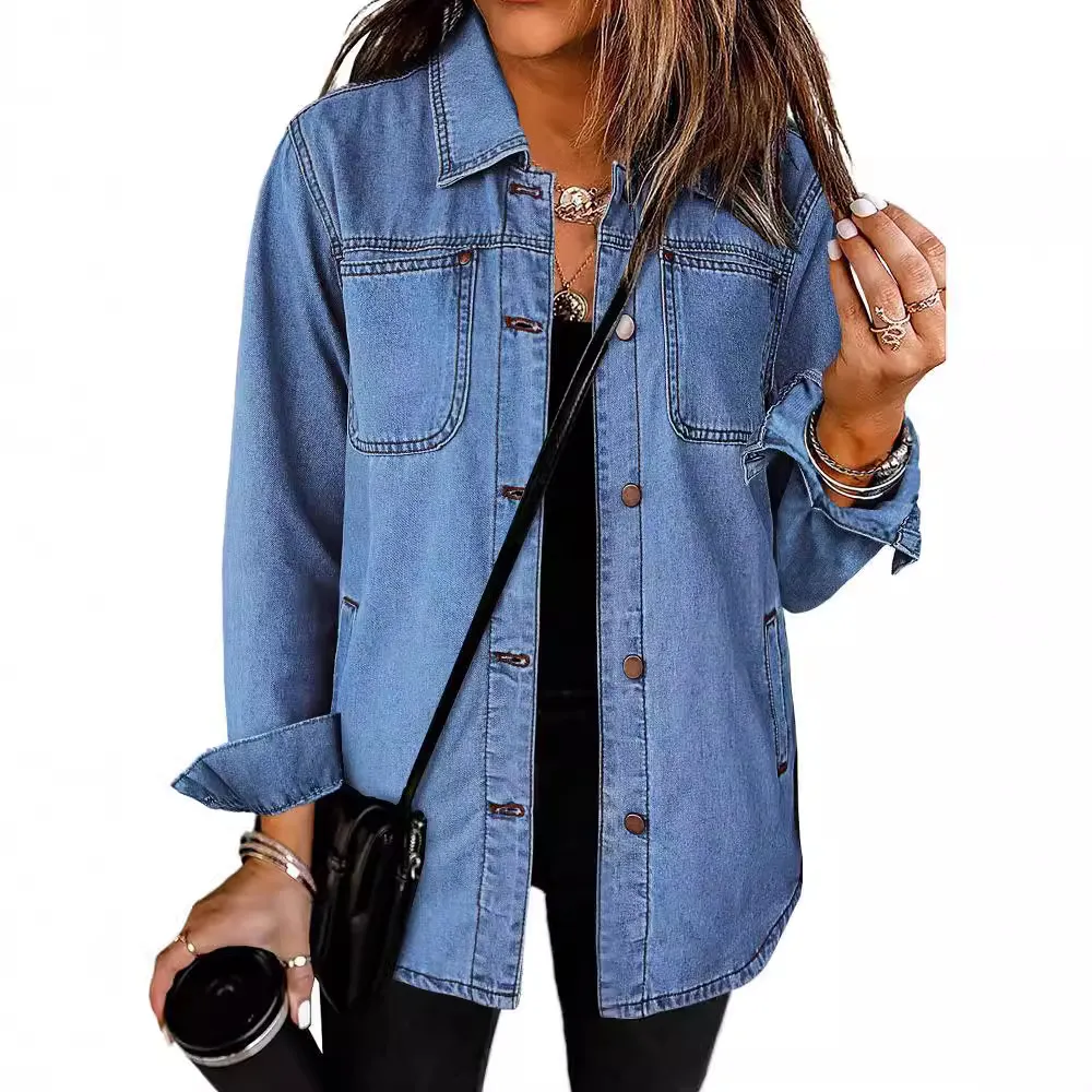 Women Casual Autumn Lapel Long-Sleeve Denim Jacket