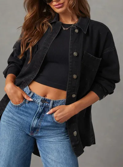 Women's Casual Lapel Long Sleeve Single-Breasted Pockets Denim Coat